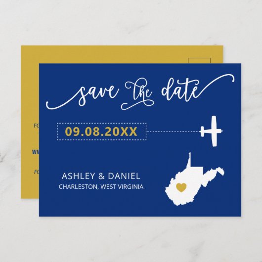West Virginia Wedding Save the Date Map Briefkaart (Voorkant / Achterkant)