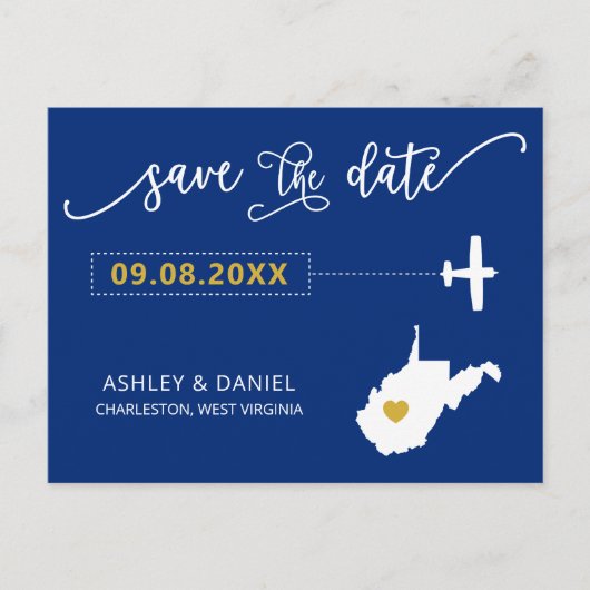 West Virginia Wedding Save the Date Map Briefkaart (Voorkant)