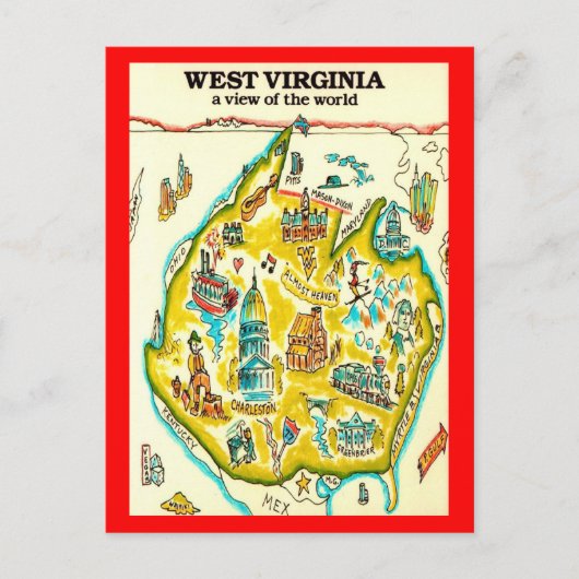 West Virginia Wereldbeeld Ansichtkaart Briefkaart (Voorkant)