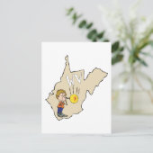 West Virginia WV Map met Glass Baling Cartoon Briefkaart (Staand voorkant)
