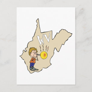 West Virginia WV Map met Glass Baling Cartoon Briefkaart