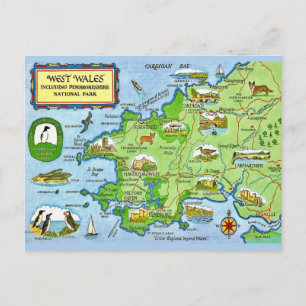 West Wales Vintage Kaart Ansichtkaart