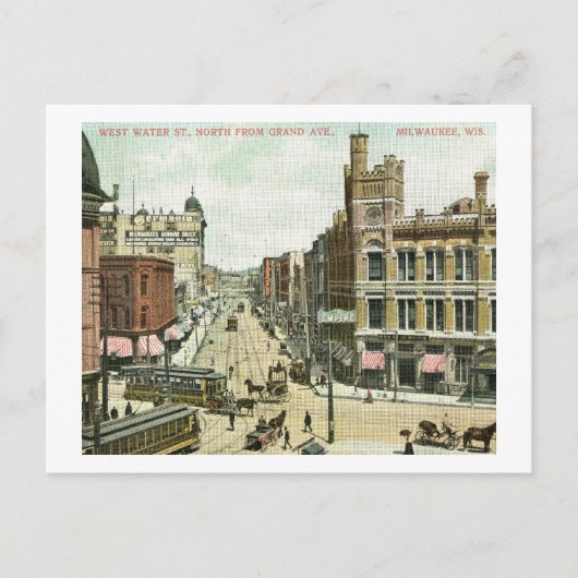 West Water St., Milwaukee, Wisconsin 1908 Briefkaart (Voorkant)