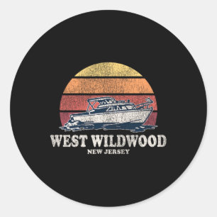 West Wildwood NJ  Boating 70s Retro Boat De Ronde Sticker