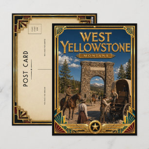 West Yellowstone Montana Vintage Art Deco Gouden Briefkaart