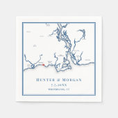 Westbrook CT Kaart Elegante Marine Blauwe bruiloft Servet (Voorkant)