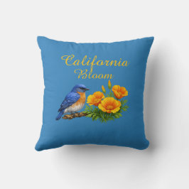 Westelijke Blauwstaart met Californische Klaprozen Kussen