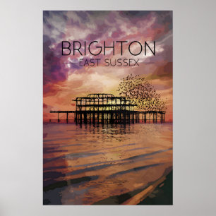 Westelijke Pier Zonsondergang Brighton Beach Reisp Poster