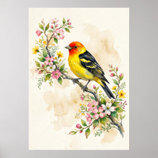 Westelijke Tanager Vogel  Poster