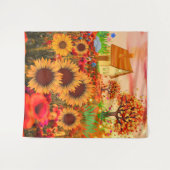 Westelijke zonnebloemen kunstschilderij - Boerderi Wandkleed (Voorkant (horizontaal))