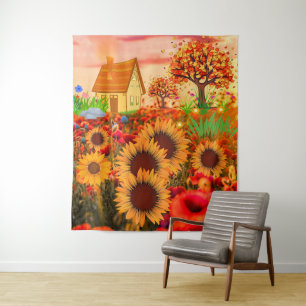 Westelijke zonnebloemen kunstschilderij - Boerderi Wandkleed