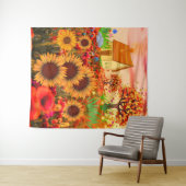 Westelijke zonnebloemen kunstschilderij - Boerderi Wandkleed (In Situ (horizontaal))