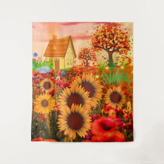 Westelijke zonnebloemen kunstschilderij - Boerderi Wandkleed (Voorkant)