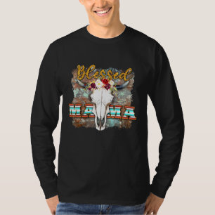 Westen Boho Koe Bull Skull Gezegend Mama Cowgirl R T-shirt