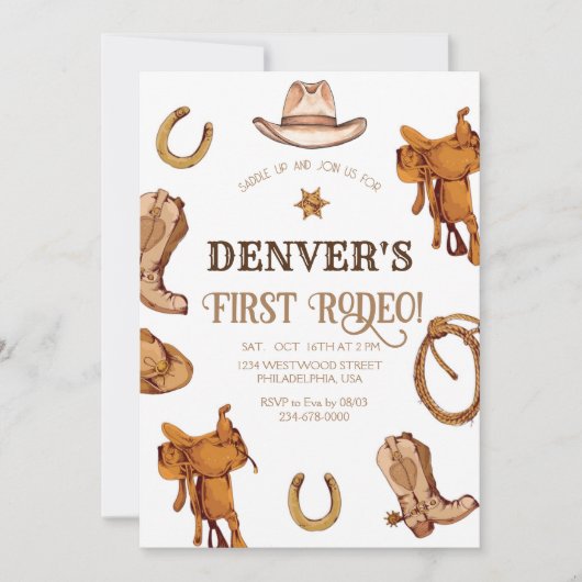 Wester First Rodeo Wild West Cowboy Verjaardagsfee Kaart (Voorkant)