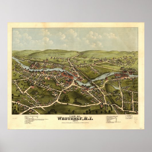 Westerly Rhode Island 1877 Antiek Panorama Poster (Voorkant)