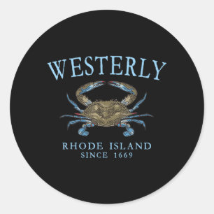 Westerly Rhode Island Krabstad Sinds 1669 Cyaan Ronde Sticker