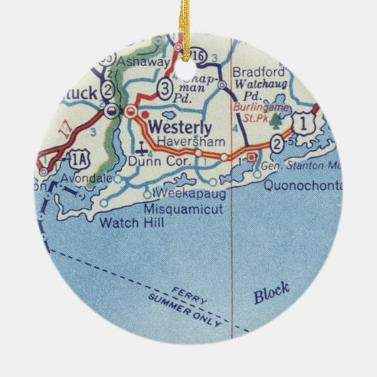 Westerly RI  Map" Keramisch Ornament (Achterkant)