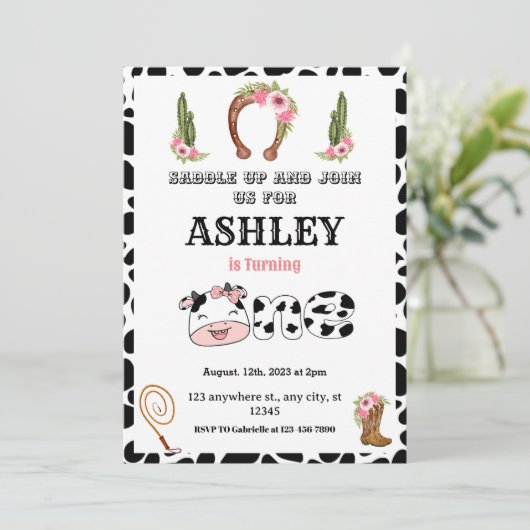 Western 1e rodeo van babymeisje kaart (Staand voorkant)