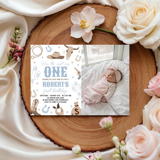 Western 1st Birthday Photo Invitation Kaart