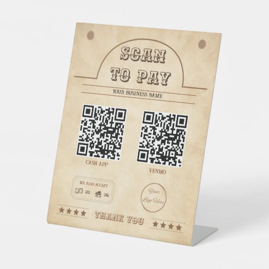 Western 2 QR codes landenscan te betalen Reclamebord Met Voetstuk (Voorkant)