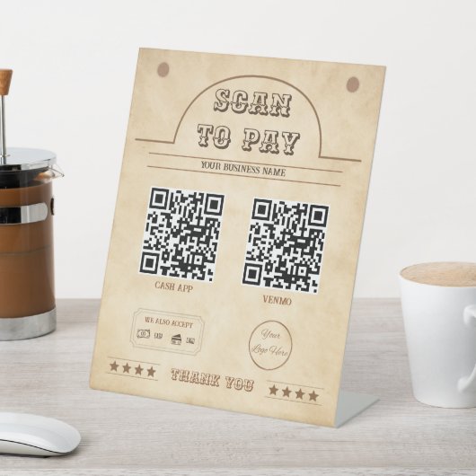 Western 2 QR codes landenscan te betalen Reclamebord Met Voetstuk (Insitu)