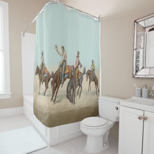  Western 4 cowboys op Bucking Horses Douchegordijn (In situ)