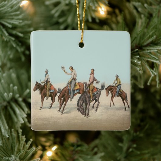  Western 4 cowboys op Bucking Horses Keramisch Ornament (Boom)