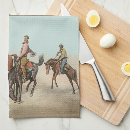  Western 4 cowboys op Bucking Horses Theedoek (Quarter Fold)