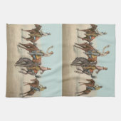  Western 4 cowboys op Bucking Horses Theedoek (Horizontaal)