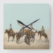  Western 4 cowboys op Bucking Horses Vierkante Klok (Voorkant)