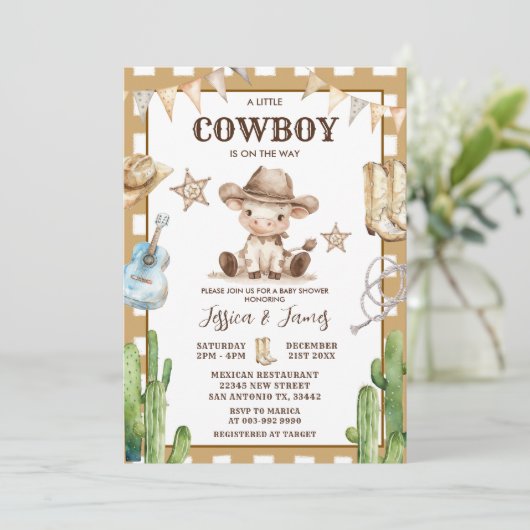 Western A Little Cowboy is op weg naar het Baby sh Kaart (Staand voorkant)