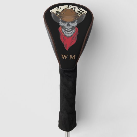 Western Aces N Eights Cowboy Skull Monogram Golfheadcover (Voorkant)
