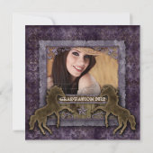 Western Afstudeerder Fotokaart Damask Horse Paars Kaart (Achterkant)