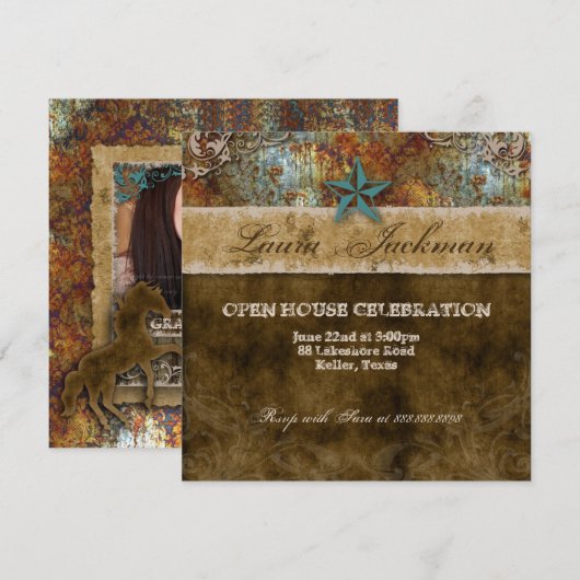 Western  Afstudeerder fotokaart Damask Horse Rusty Kaart (Voorkant / Achterkant)