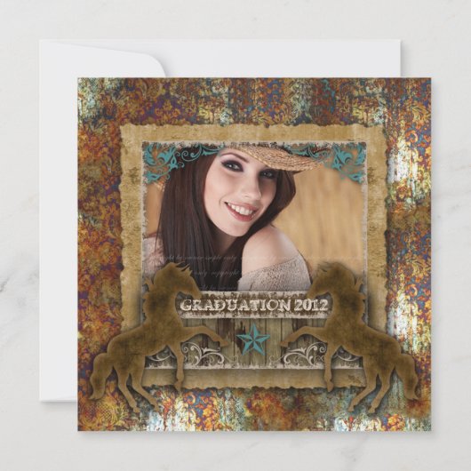 Western  Afstudeerder fotokaart Damask Horse Rusty Kaart (Achterkant)