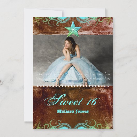 Western Afstudeerder Invitation Blue Brown Star Kaart (Voorkant)