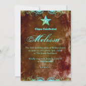 Western Afstudeerder Invitation Blue Brown Star Kaart (Achterkant)