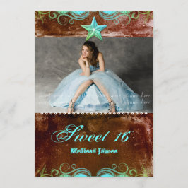 Western Afstudeerder Invitation Blue Brown Star Kaart