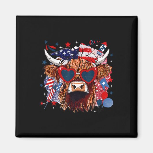 Western-Amerikaanse Koe Happy 4th of July Koe Love Magneet (Voorkant)