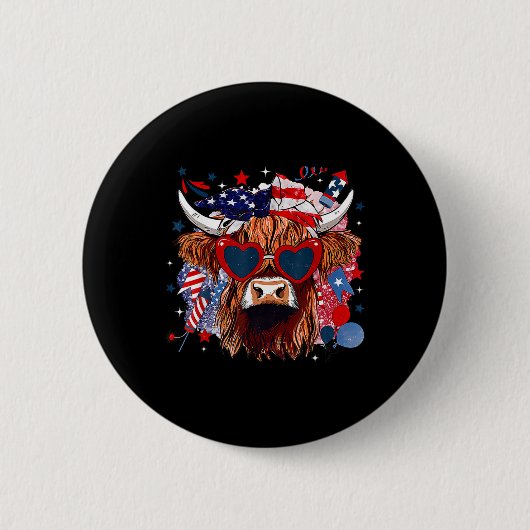 Western-Amerikaanse Koe Happy 4th of July Koe Love Ronde Button 5,7 Cm (Voorkant)