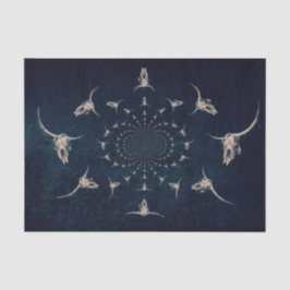 Western  Antiek Sepia Dark Blue Bull Skull Tissuepapier