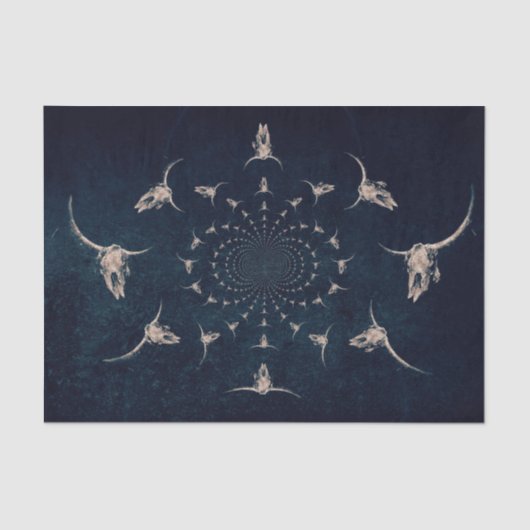 Western  Antiek Sepia Dark Blue Bull Skull Tissuepapier (Voorkant)