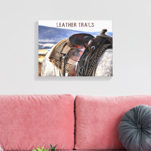 Western Art Horse Saddle Canvas Print (Insitu (Woonkamer))