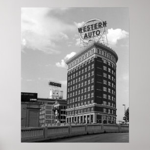 Western Auto-bord in zwart-wit architectuurfoto Poster