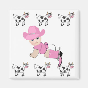 Western Baby Cowgirl met spottende Koeien Magneet