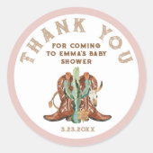 Western Baby Meisje Douche Dank u Favor Stickers (Voorkant)