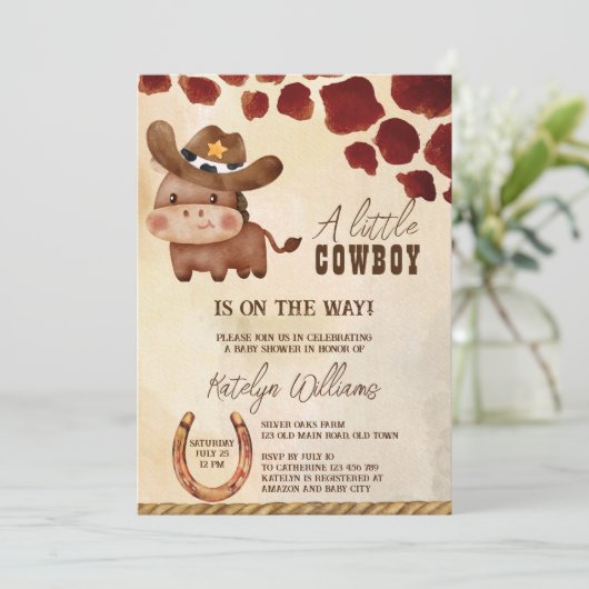 Western baby shower van cowboy baby kaart (Staand voorkant)