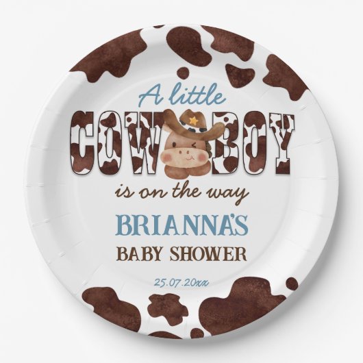 Western baby shower van cowboy baby papieren bordje (Voorkant)
