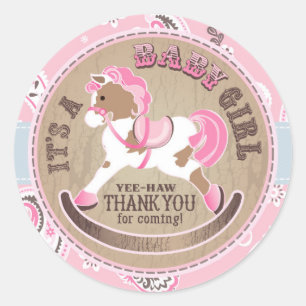 Western Baby shower van Cowgirl Rocking Horse Ronde Sticker